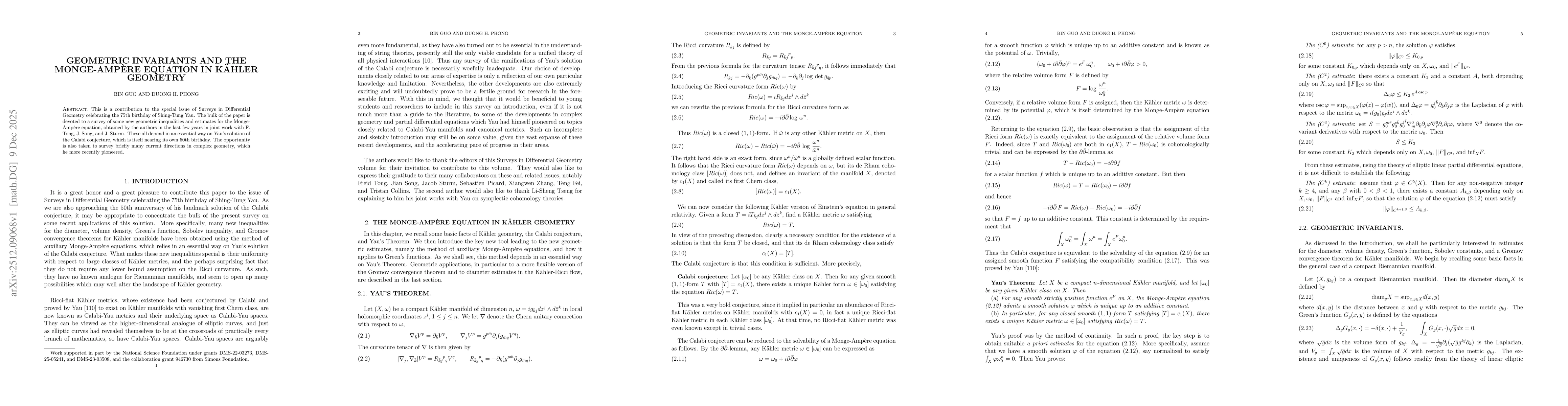 Thumbnail for Geometric invariants and the Monge-Ampere equation in Kähler geometry