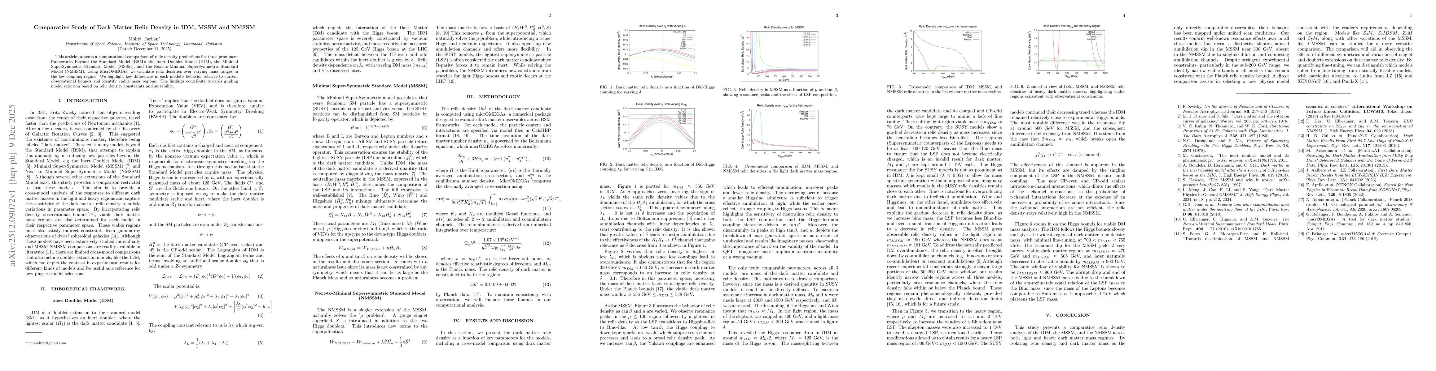 Thumbnail for Comparative Study of Dark Matter Relic Density in IDM, MSSM and NMSSM