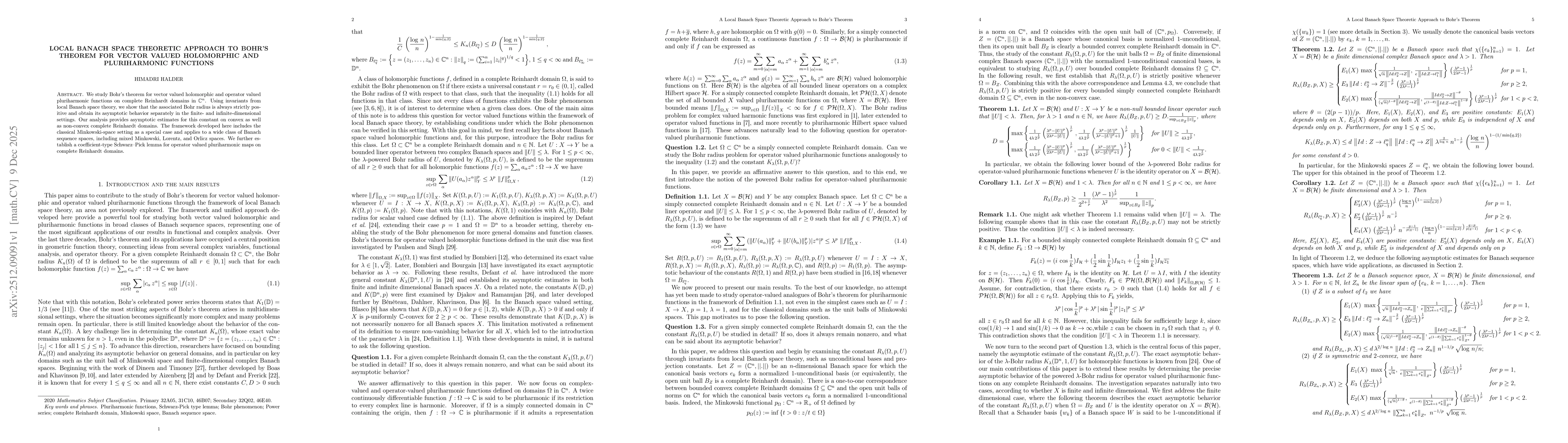 Thumbnail for Local Banach Space Theoretic Approach to Bohr's Theorem for Vector Valued Holomorphic and Pluriharmonic Functions