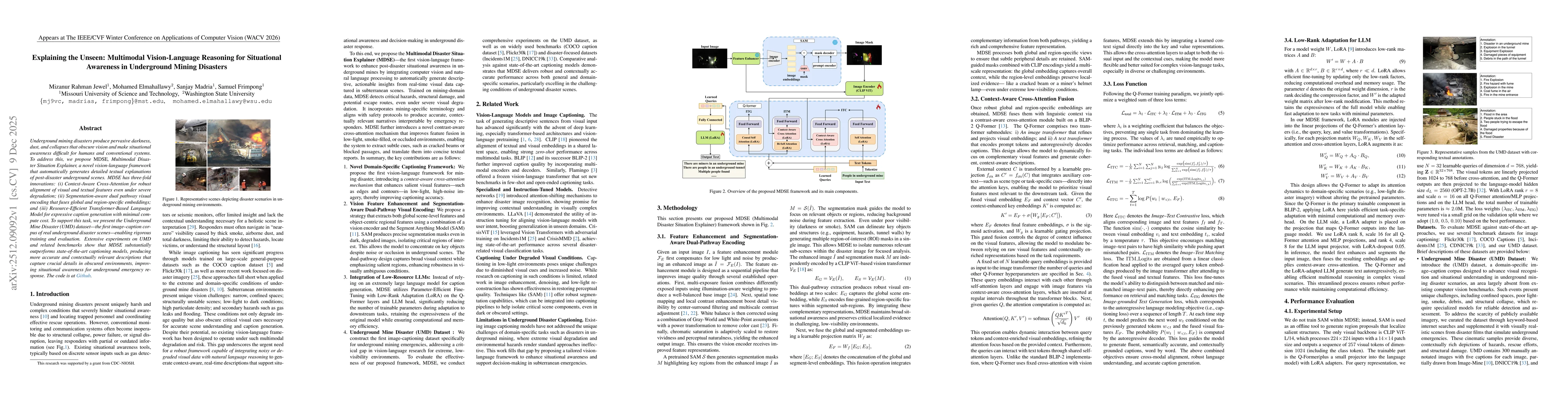 Thumbnail for Explaining the Unseen: Multimodal Vision-Language Reasoning for Situational Awareness in Underground Mining Disasters