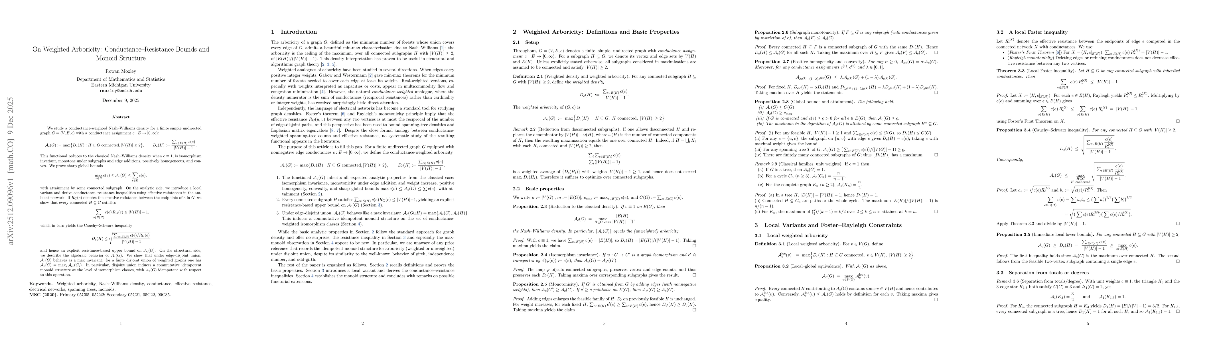 Thumbnail for On Weighted Arboricity: Conductance-Resistance Bounds and Monoid Structure