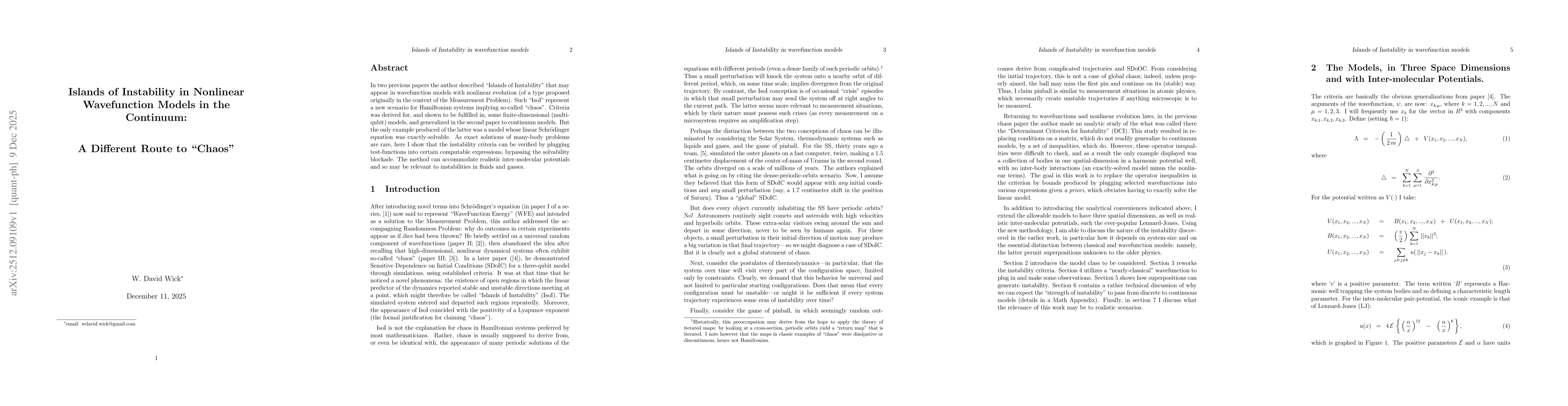 Thumbnail for Islands of Instability in Nonlinear Wavefunction Models in the Continuum: A Different Route to "Chaos"