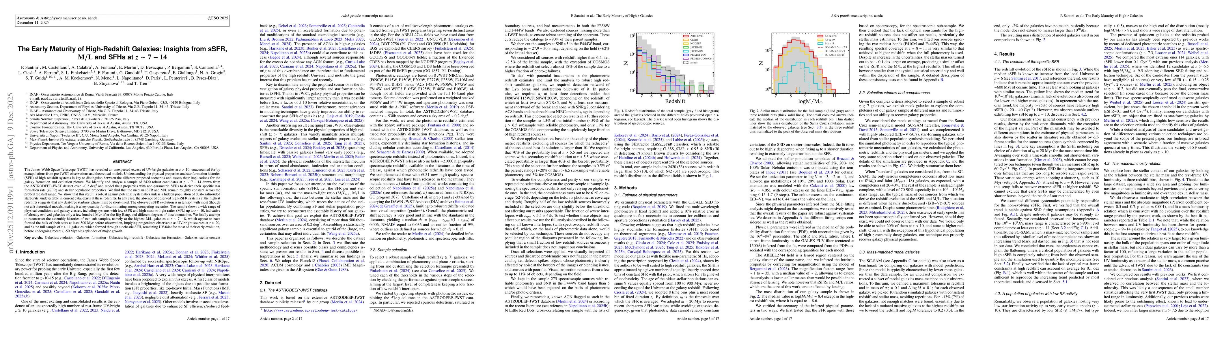Thumbnail for The Early Maturity of High-Redshift Galaxies: Insights from sSFR, M/L and SFHs at z~7-14