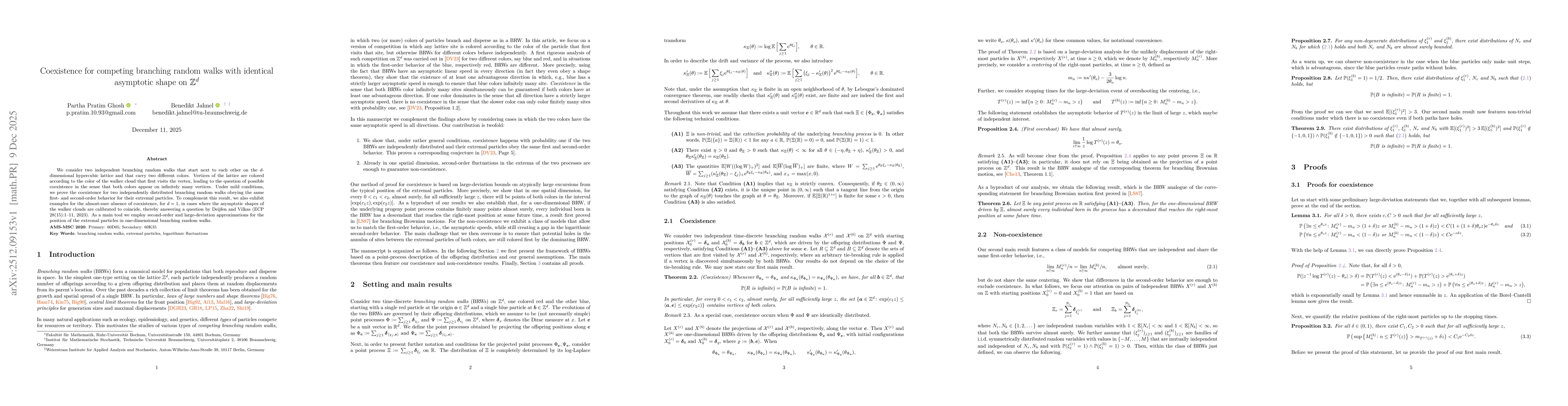 Thumbnail for Coexistence for Competing Branching Random Walks with Identical Asymptotic Shape on $\mathbb{Z}^d$