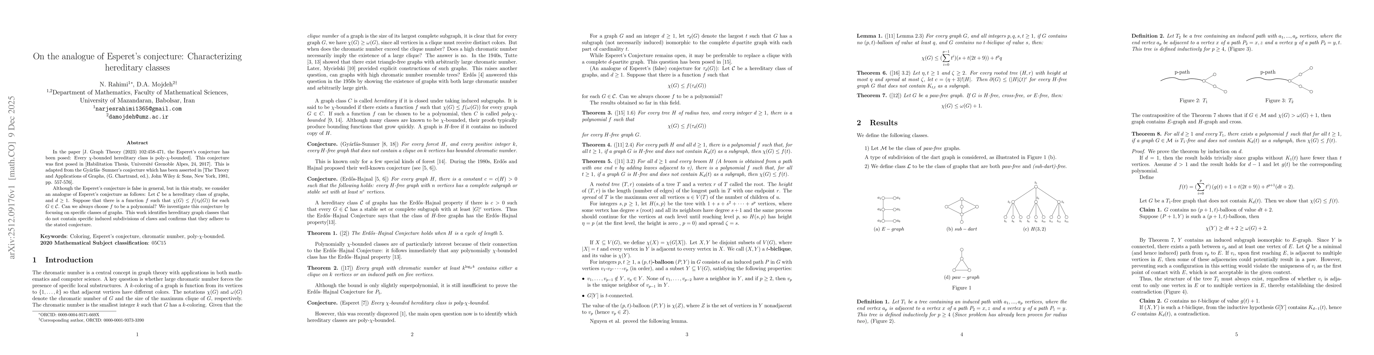 Thumbnail for On the analogue of Esperet's conjecture: Characterizing hereditary classes