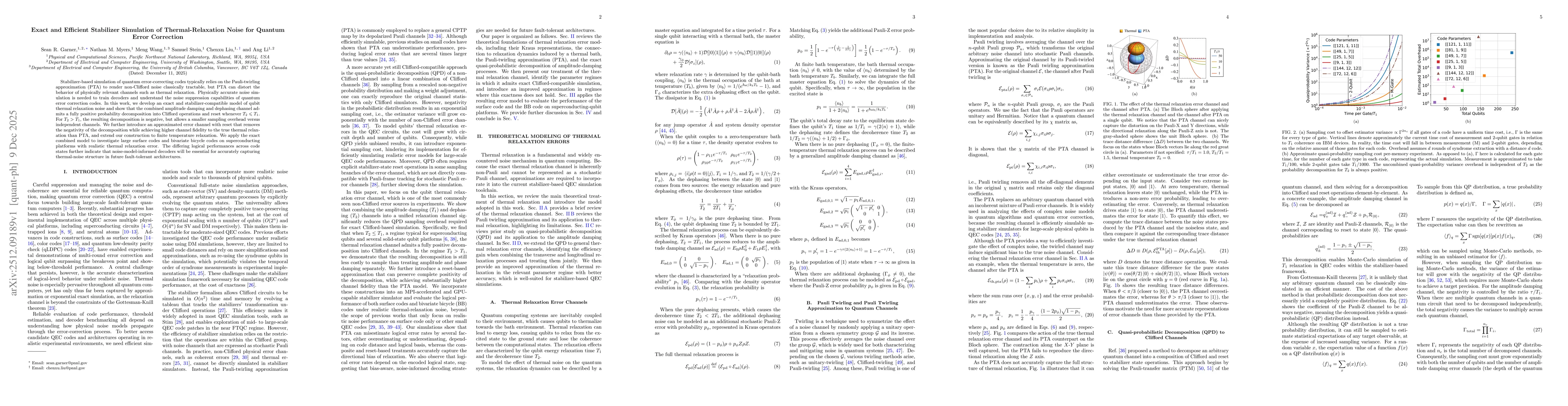 Thumbnail for Exact and Efficient Stabilizer Simulation of Thermal-Relaxation Noise for Quantum Error Correction