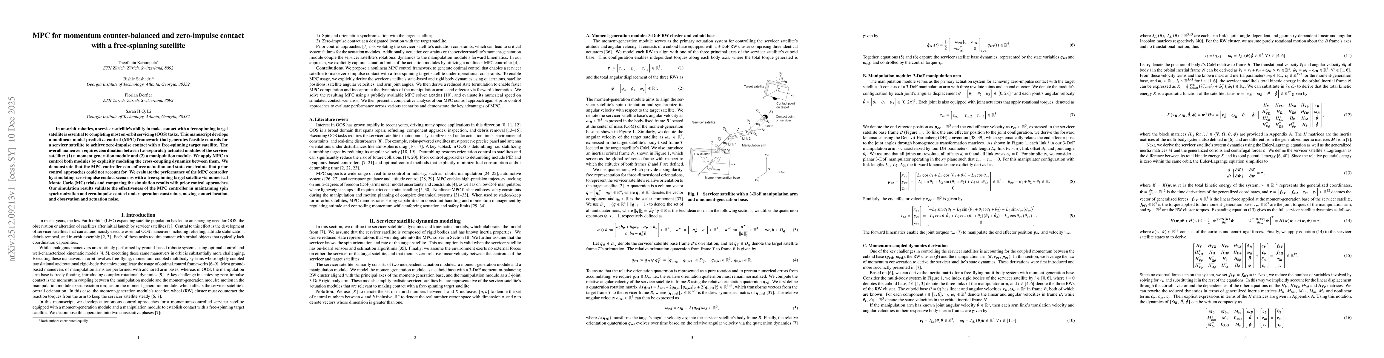 Thumbnail for MPC for momentum counter-balanced and zero-impulse contact with a free-spinning satellite