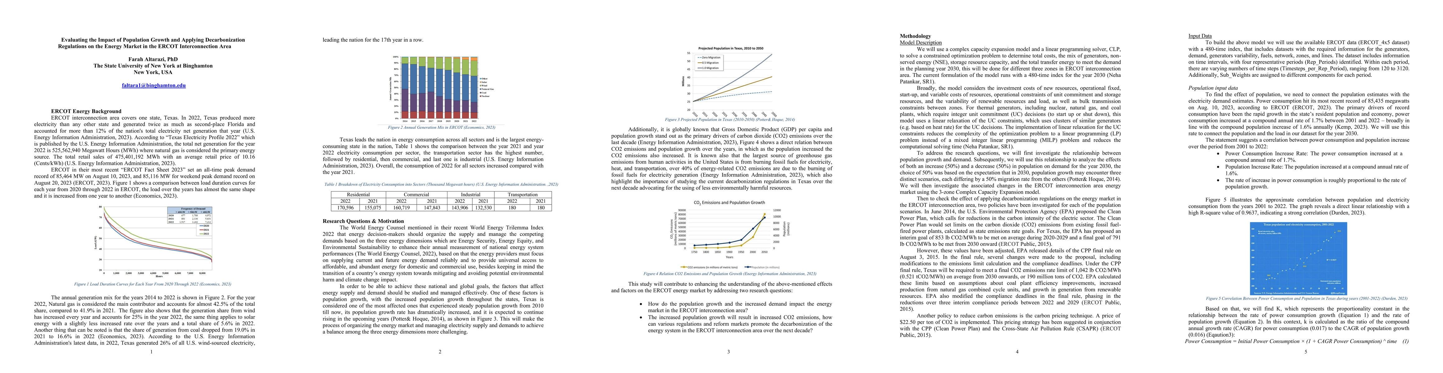 Thumbnail for Evaluating the Impact of Population Growth and Applying Decarbonization Regulations on the Energy Market in the ERCOT Interconnection Area