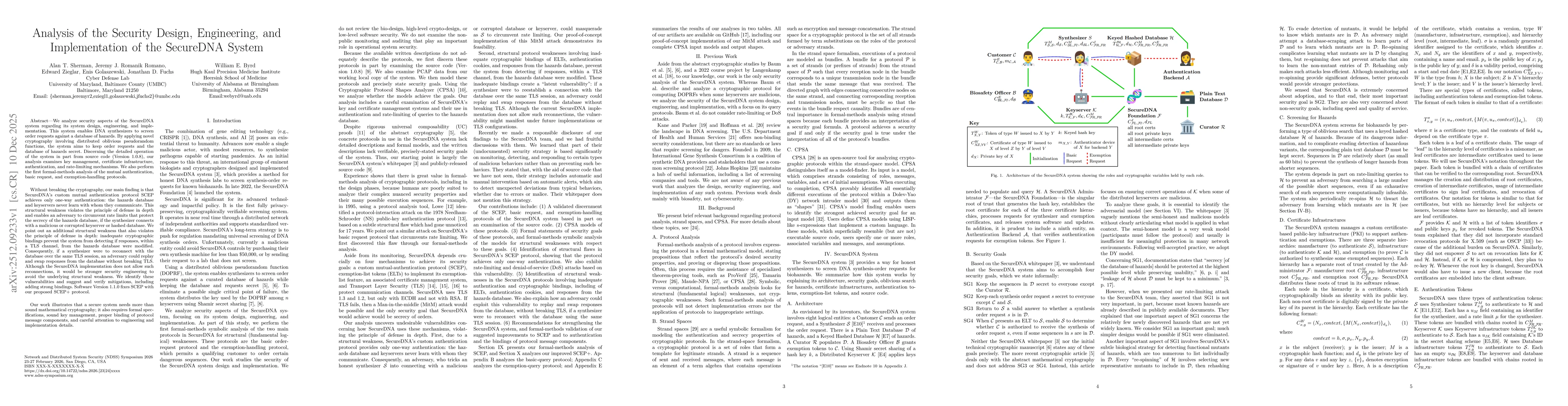 Thumbnail for Analysis of the Security Design, Engineering, and Implementation of the SecureDNA System
