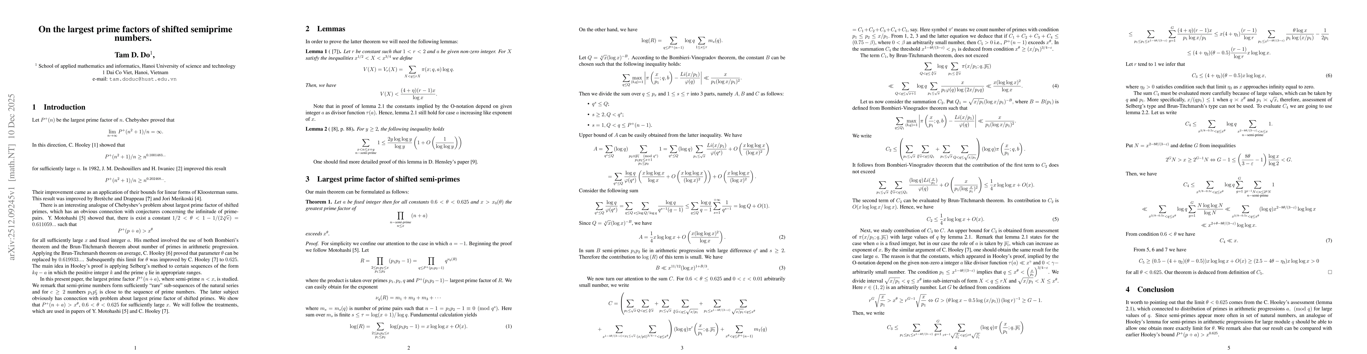 Thumbnail for On the largest prime factors of shifted semiprime numbers