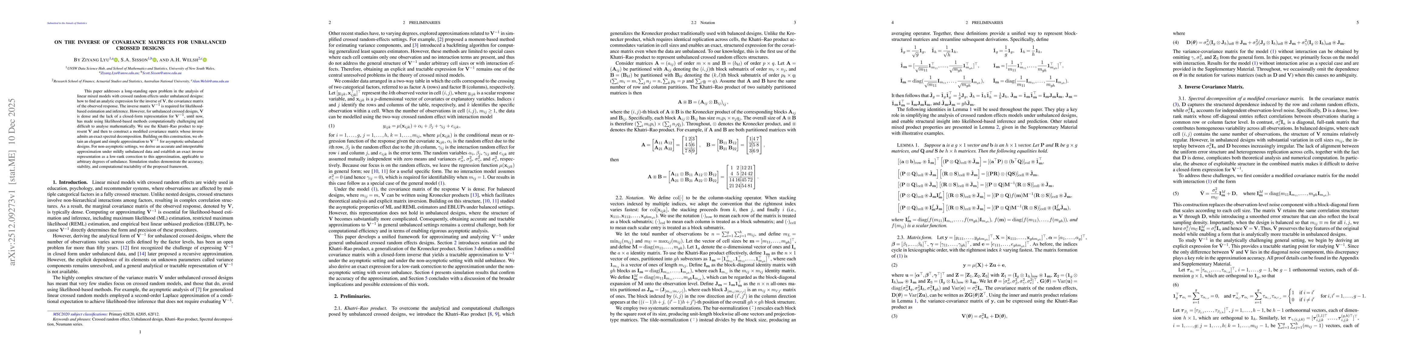 Thumbnail for On the inverse of covariance matrices for unbalanced crossed designs