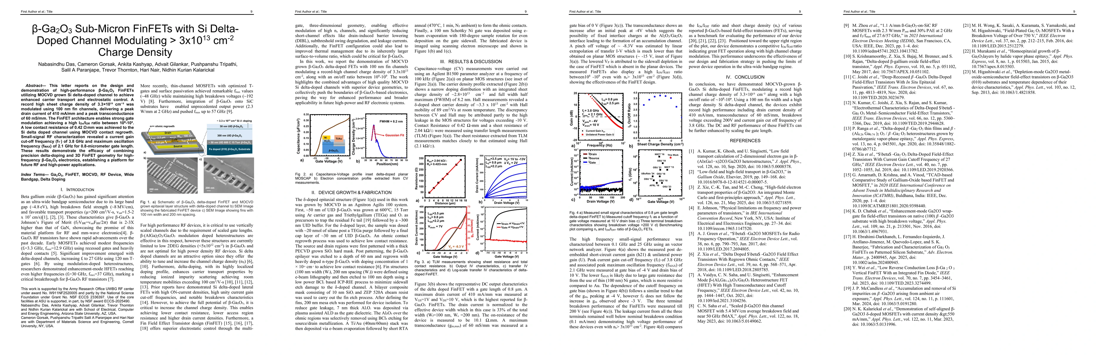 Thumbnail for Beta-Ga2O3 Sub-Micron FinFETs with Si Delta-Doped Channel Modulating Charge Density Above 3x10^13 cm^-2
