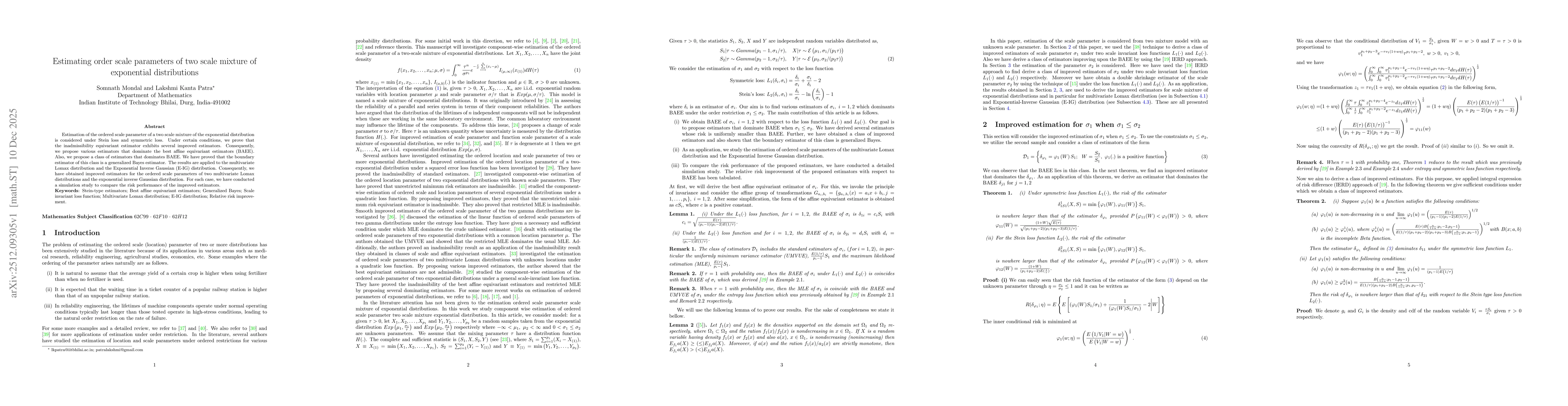 Thumbnail for Estimating order scale parameters of two scale mixture of exponential distributions