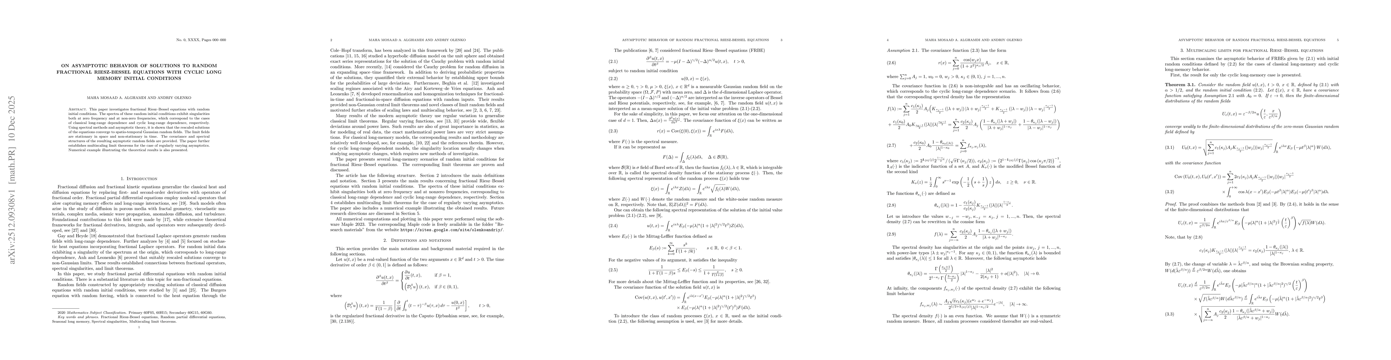 Thumbnail for On asymptotic behavior of solutions to random fractional Riesz-Bessel equations with cyclic long memory initial conditions