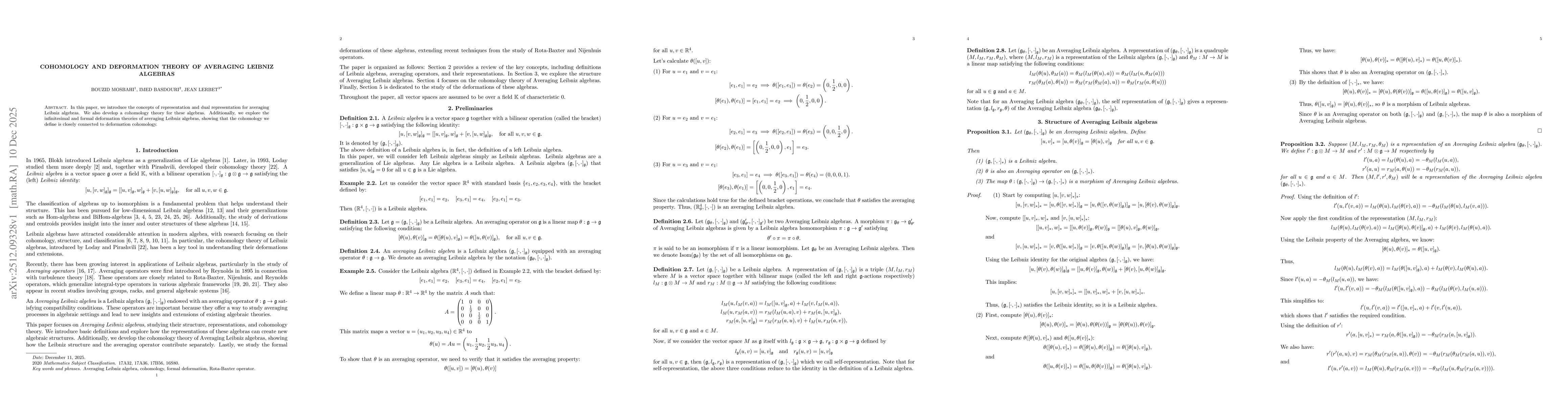 Thumbnail for Cohomology and deformation theory of Averaging Leibniz algebras