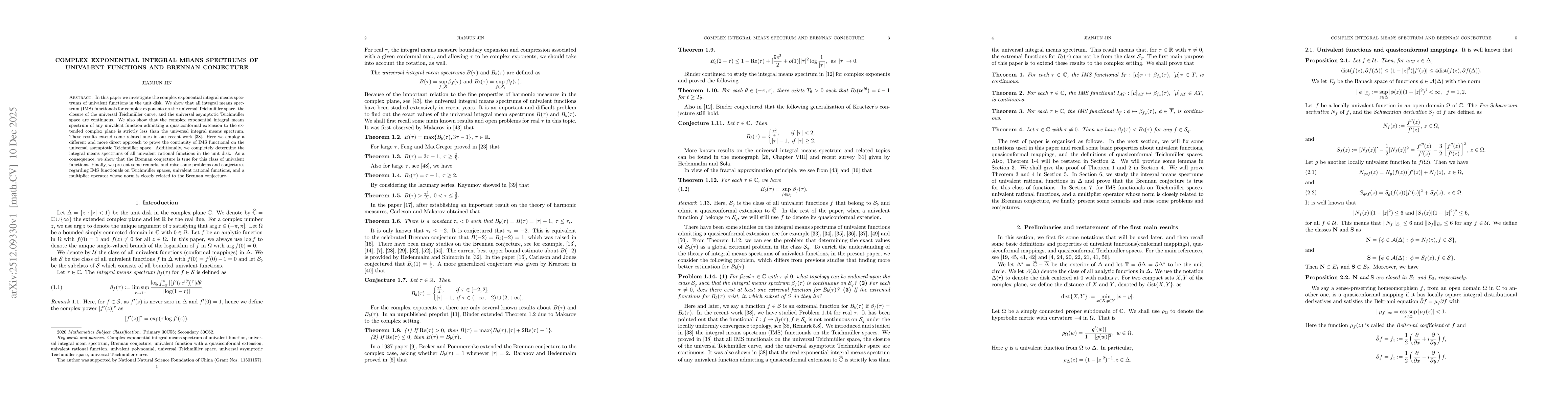 Thumbnail for Complex exponential integral means spectrums of univalent functions and Brennan conjecture
