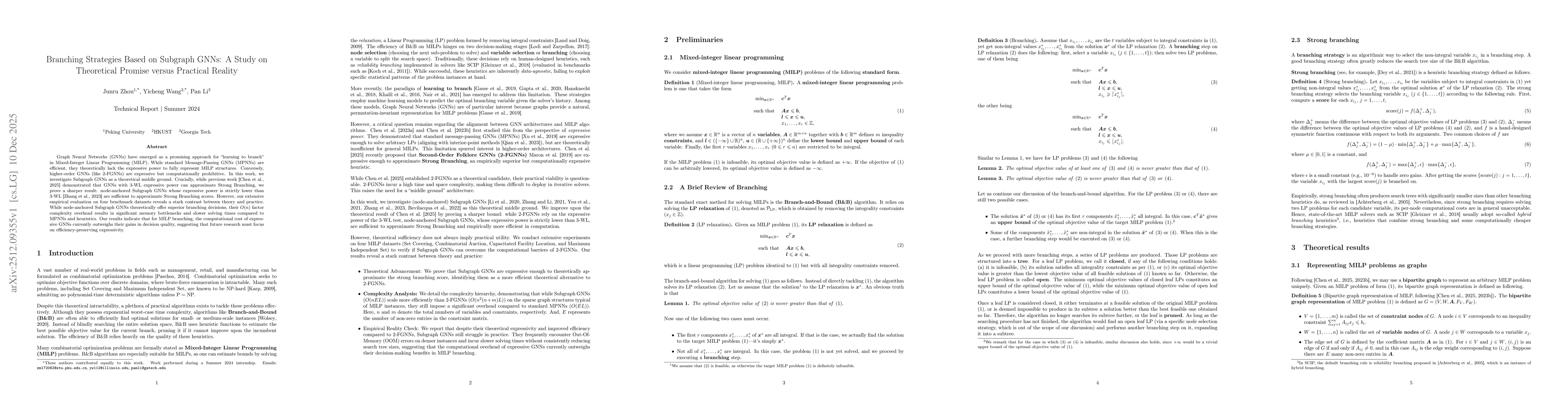 Thumbnail for Branching Strategies Based on Subgraph GNNs: A Study on Theoretical Promise versus Practical Reality