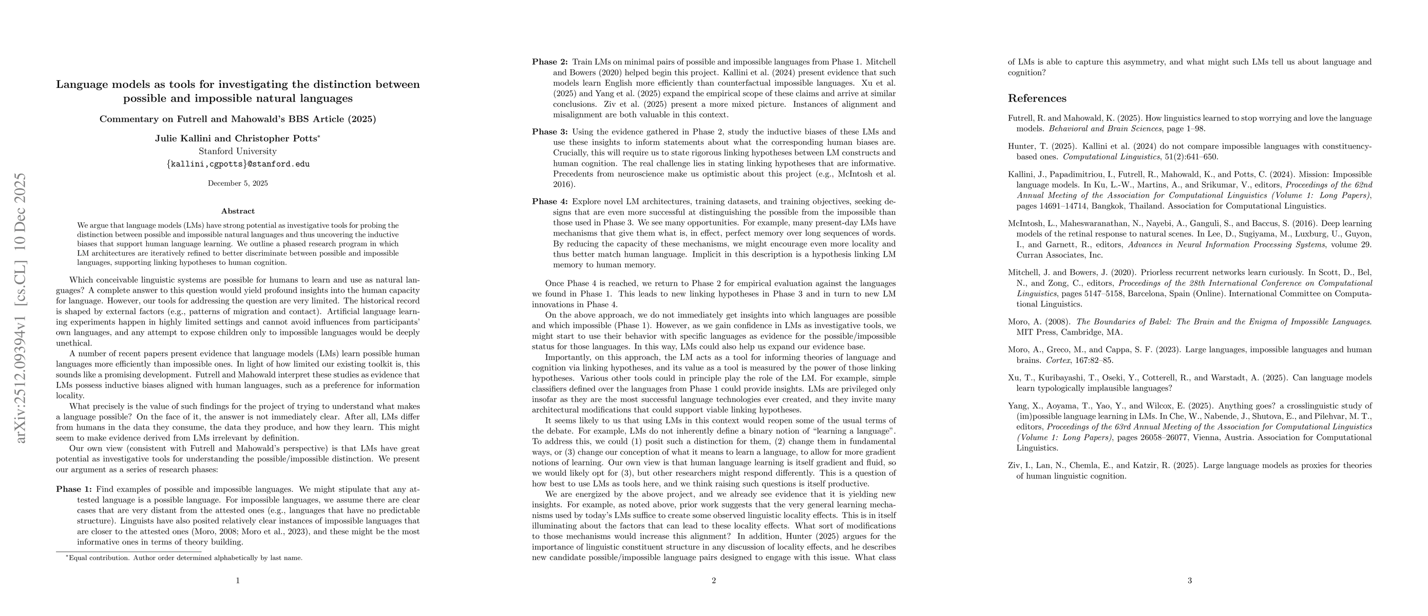 Thumbnail for Language models as tools for investigating the distinction between possible and impossible natural languages