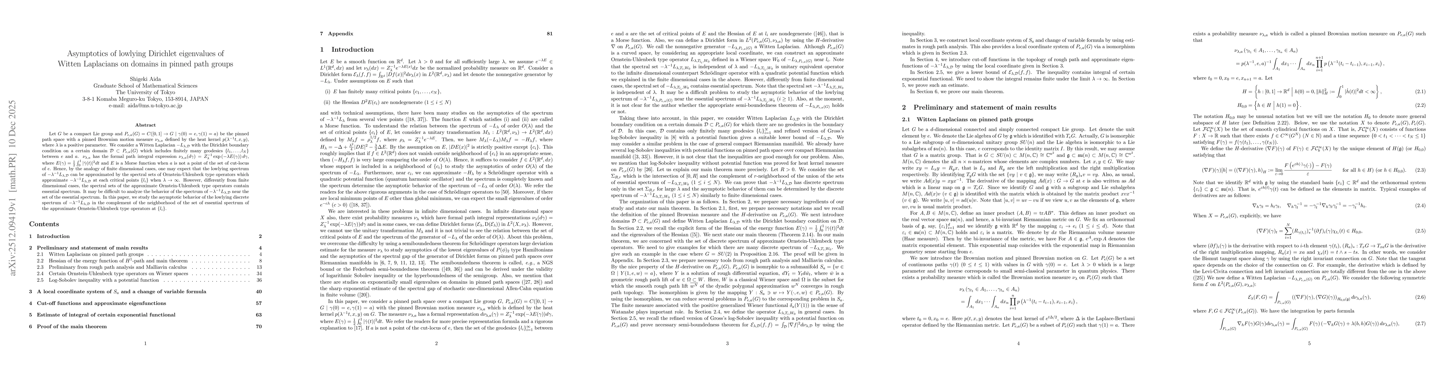 Thumbnail for Asymptotics of lowlying Dirichlet eigenvalues of Witten Laplacians on domains in pinned path groups