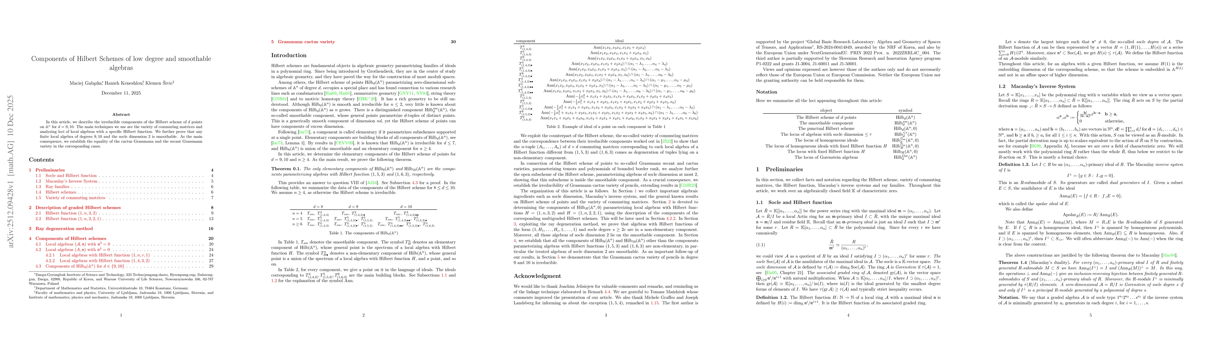 Thumbnail for Components of Hilbert Schemes of low degree and smoothable algebras