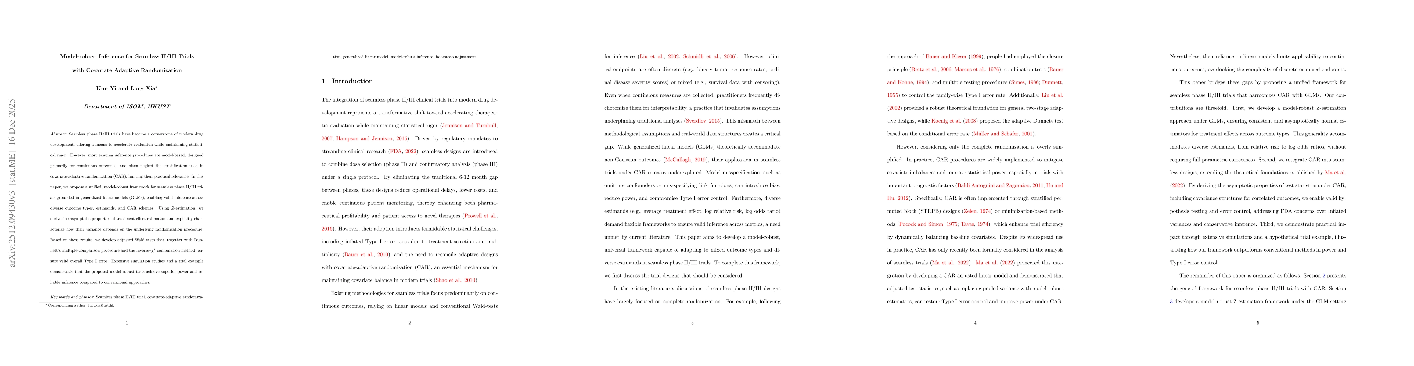 Thumbnail for Model-robust Inference for Seamless II/III Trials with Covariate Adaptive Randomization
