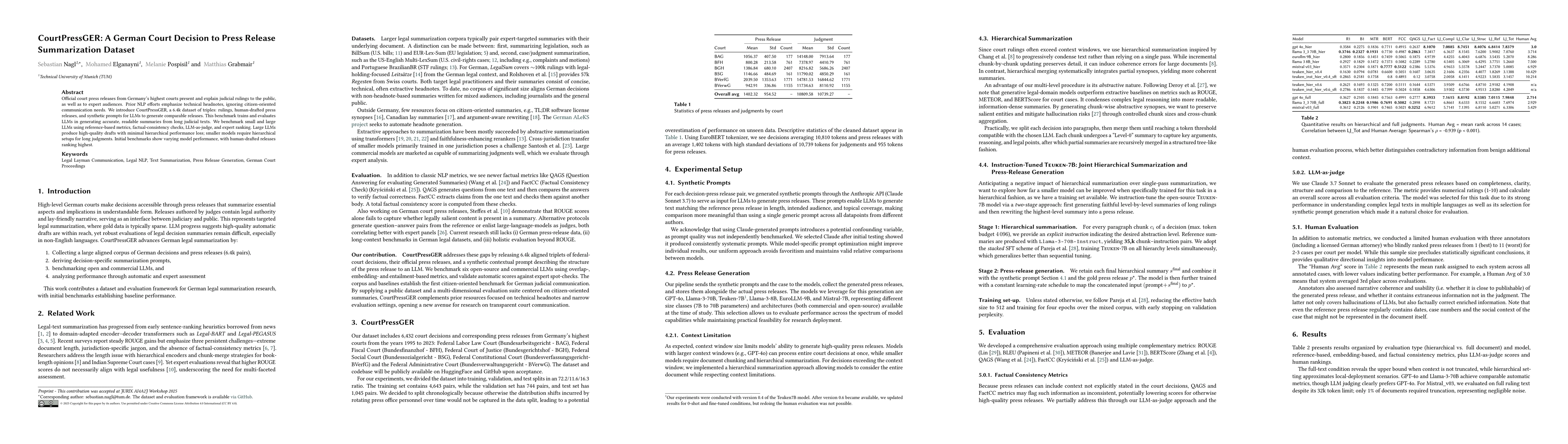 Thumbnail for CourtPressGER: A German Court Decision to Press Release Summarization Dataset