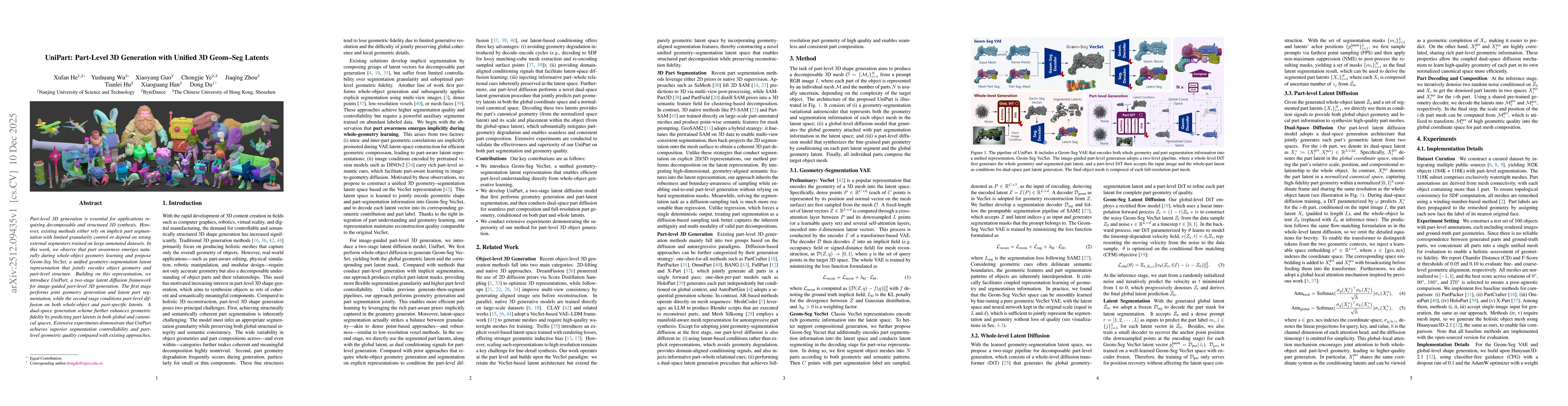 Thumbnail for UniPart: Part-Level 3D Generation with Unified 3D Geom-Seg Latents