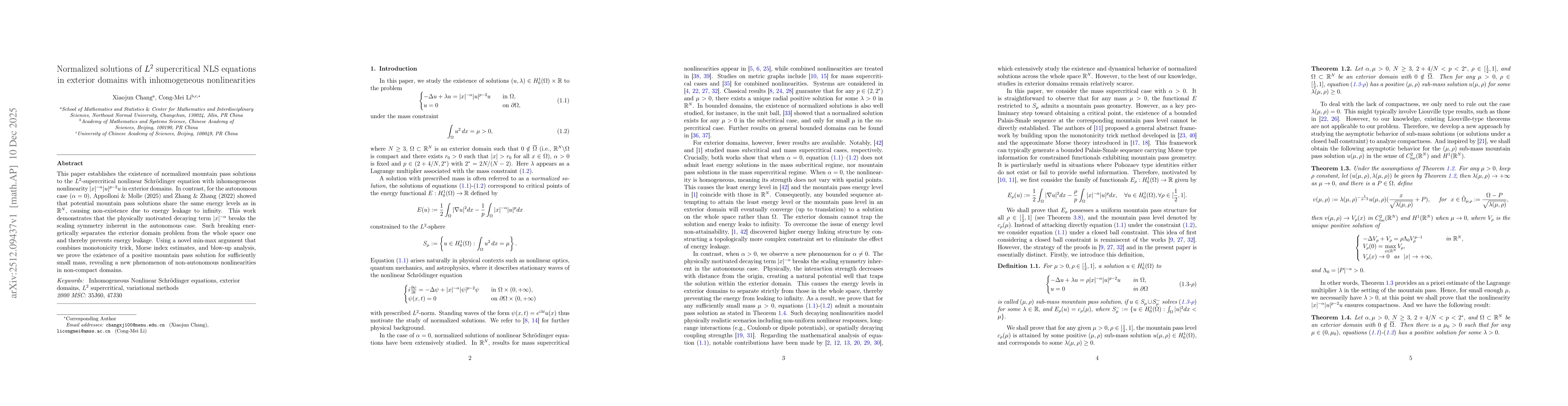 Thumbnail for Normalized solutions of $L^2$ supercritical NLS equations in exterior domains with inhomogeneous nonlinearities