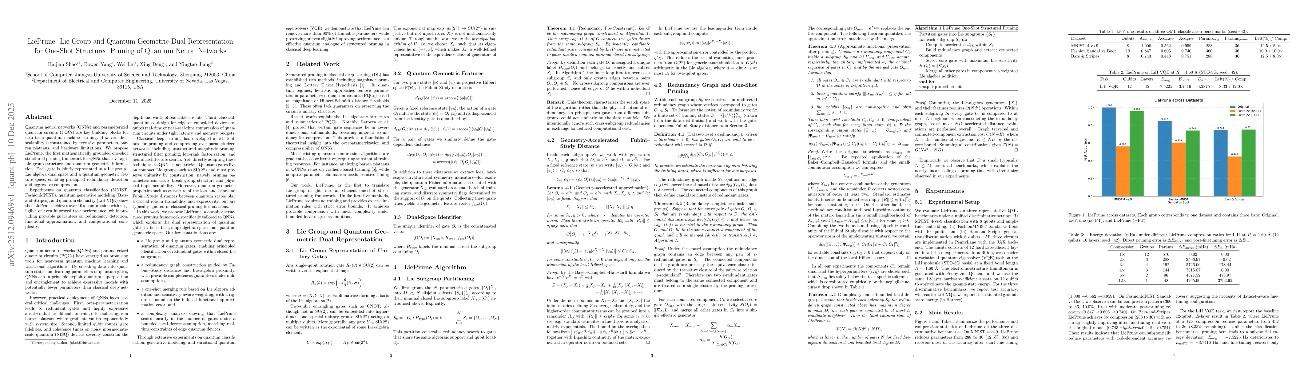 Thumbnail for LiePrune: Lie Group and Quantum Geometric Dual Representation for One-Shot Structured Pruning of Quantum Neural Networks