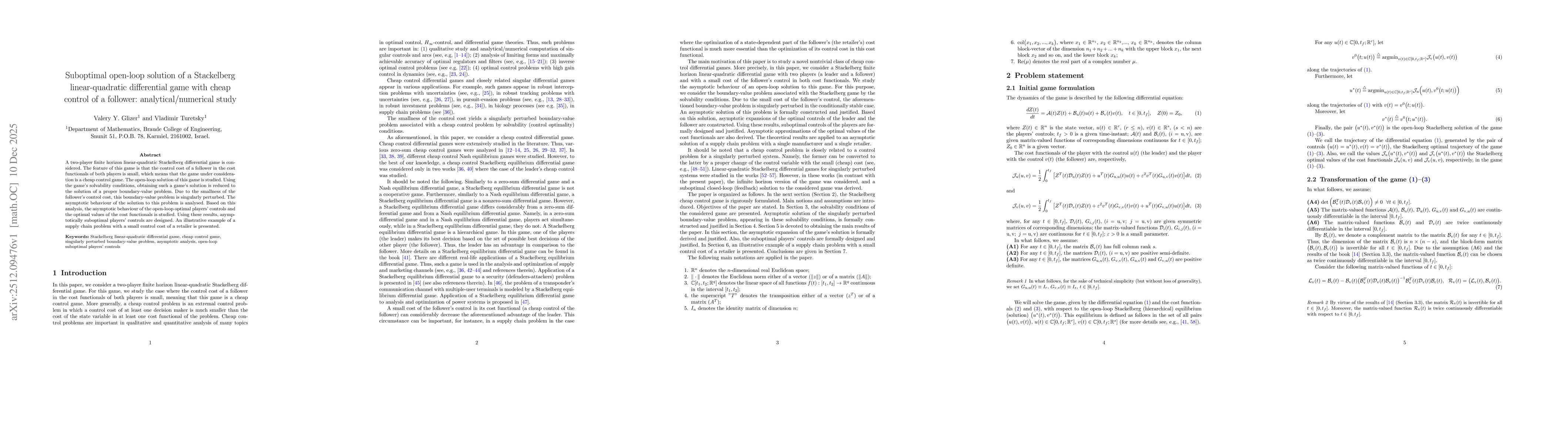 Thumbnail for Suboptimal open-loop solution of a Stackelberg linear-quadratic differential game with cheap control of a follower: analytical/numerical study