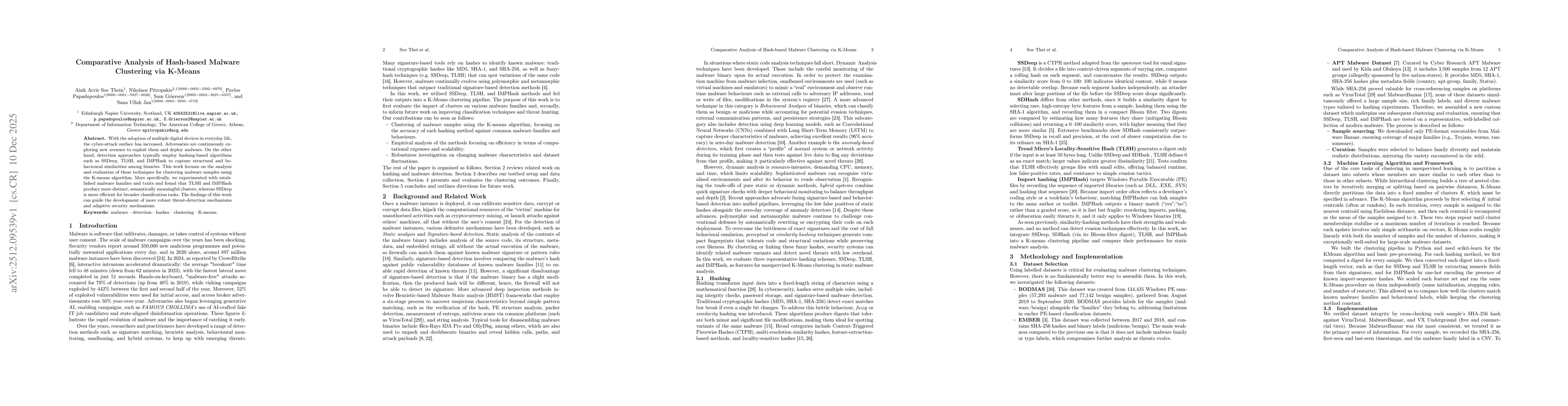 Thumbnail for Comparative Analysis of Hash-based Malware Clustering via K-Means