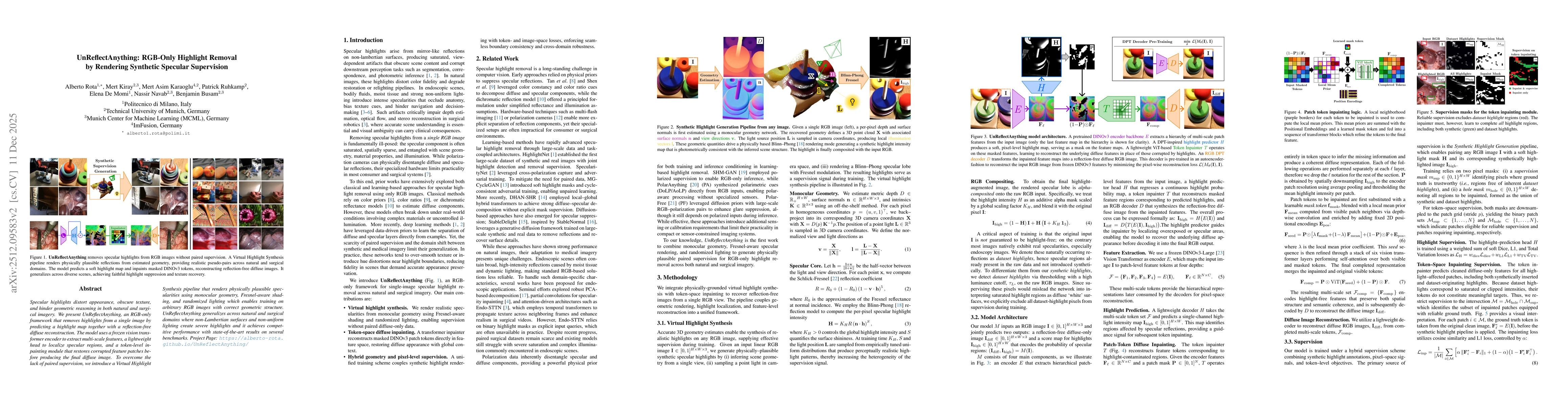 Thumbnail for UnReflectAnything: RGB-Only Highlight Removal by Rendering Synthetic Specular Supervision