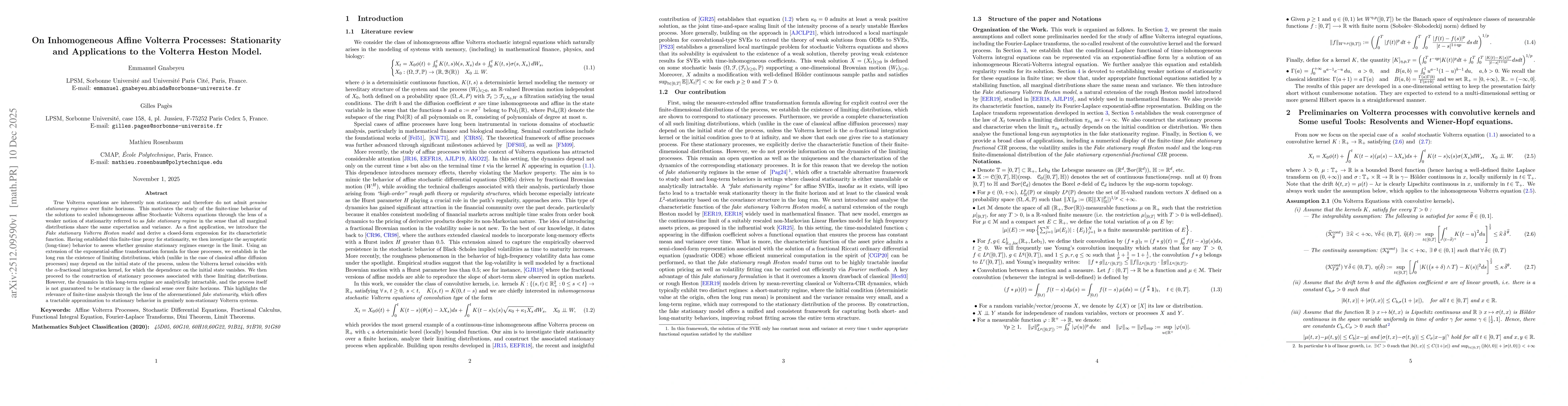 Thumbnail for On Inhomogeneous Affine Volterra Processes: Stationarity and Applications to the Volterra Heston Model