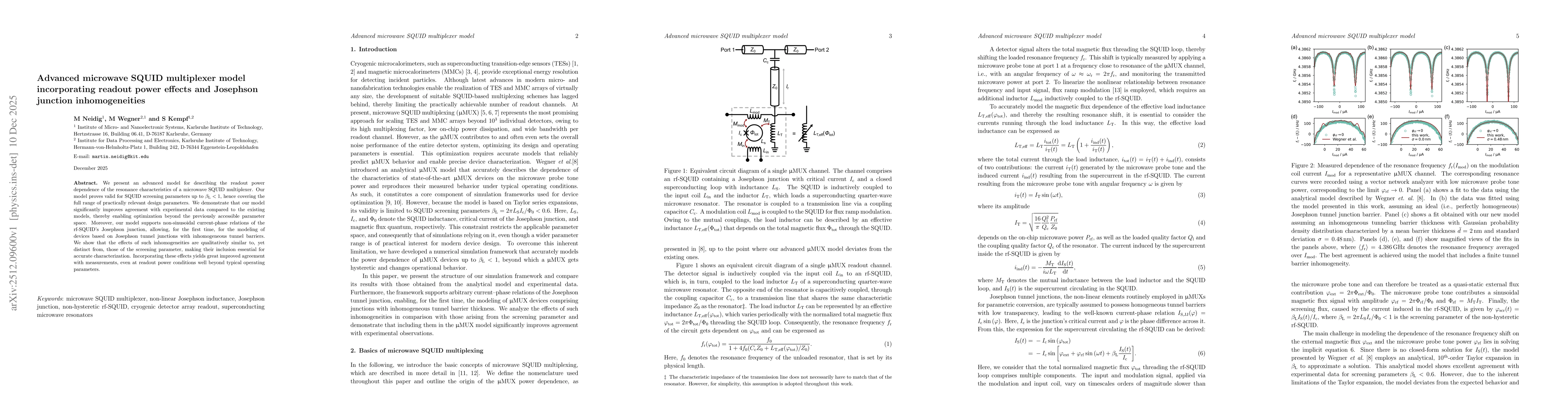 Thumbnail for Advanced microwave SQUID multiplexer model incorporating readout power effects and Josephson junction inhomogeneities