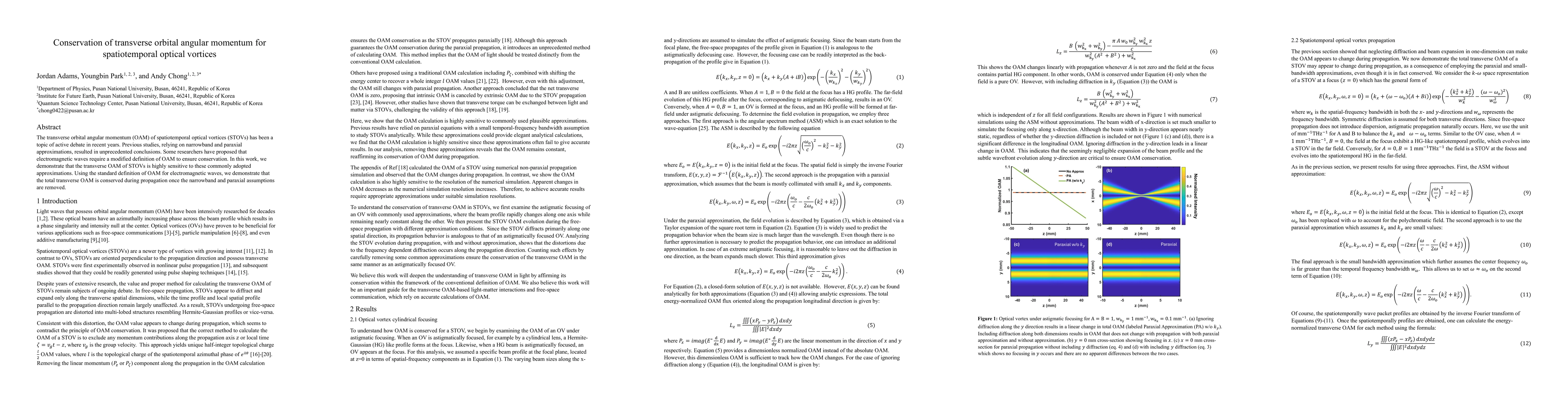 Thumbnail for Conservation of transverse orbital angular momentum for spatiotemporal optical vortices