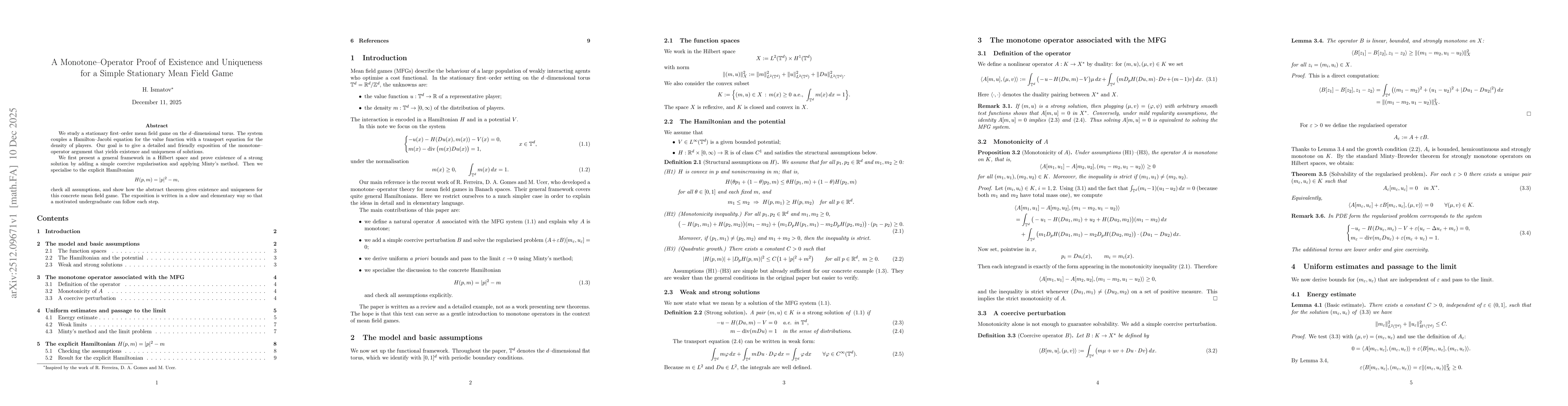 Thumbnail for A Monotone--Operator Proof of Existence and Uniqueness for a Simple Stationary Mean Field Game