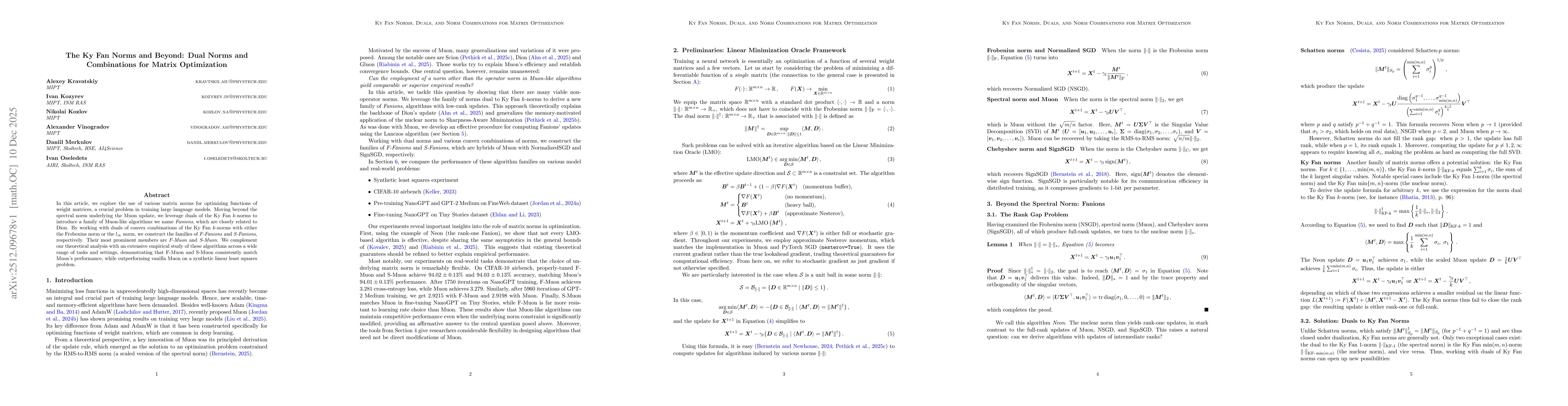 Thumbnail for The Ky Fan Norms and Beyond: Dual Norms and Combinations for Matrix Optimization