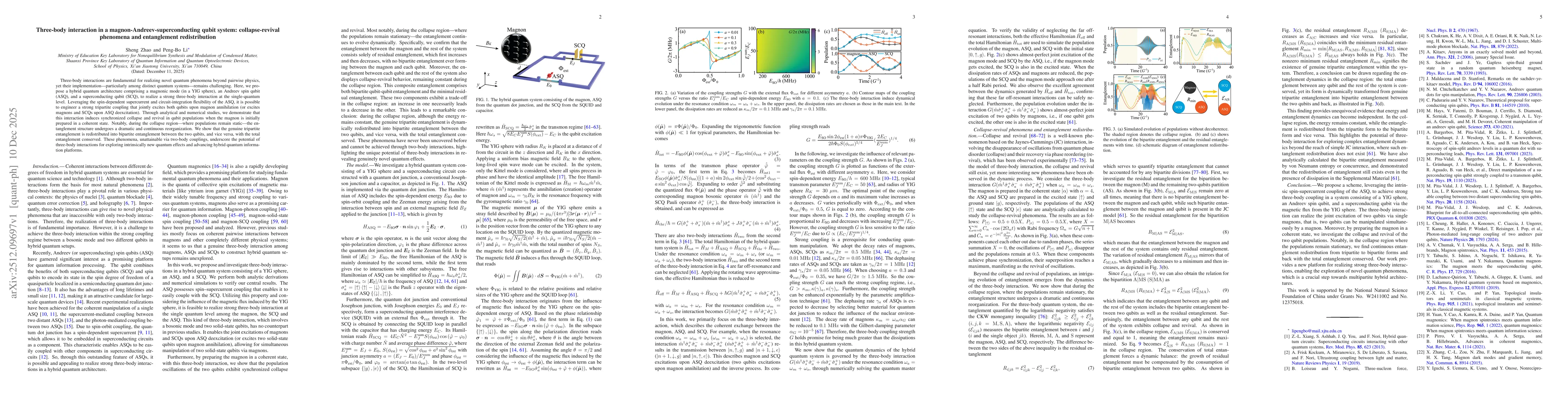 Thumbnail for Three-body interaction in a magnon-Andreev-superconducting qubit system: collapse-revival phenomena and entanglement redistribution