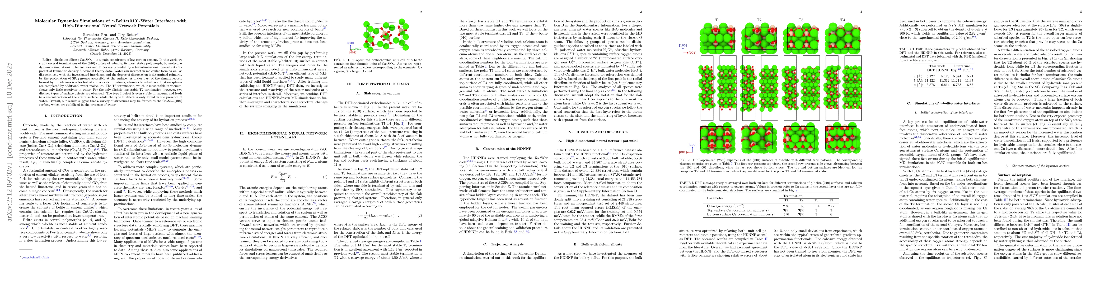 Thumbnail for Molecular Dynamics Simulations of $γ$-Belite(010)-Water Interfaces with High-Dimensional Neural Network Potentials