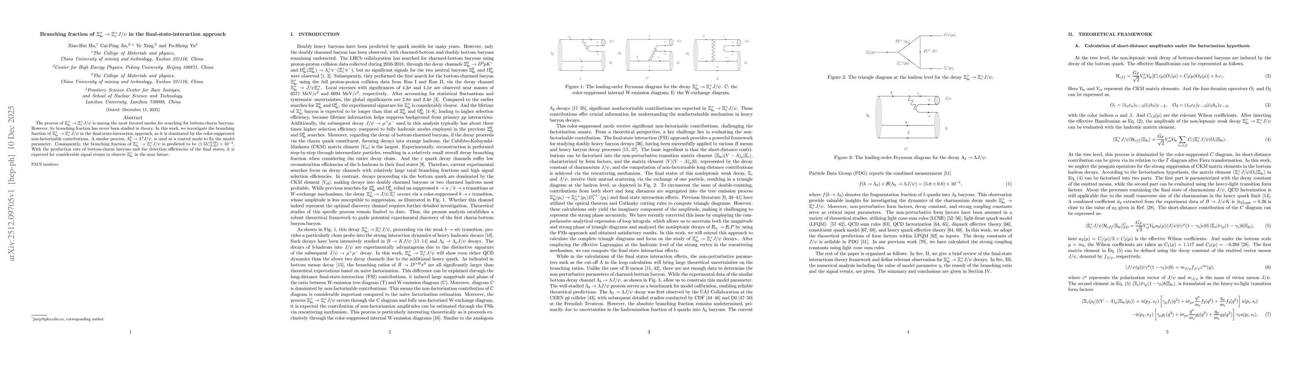 Thumbnail for Branching fraction of $Ξ_{bc}^+\to Ξ_{c}^+ J/ψ$ in the final-state-interaction approach