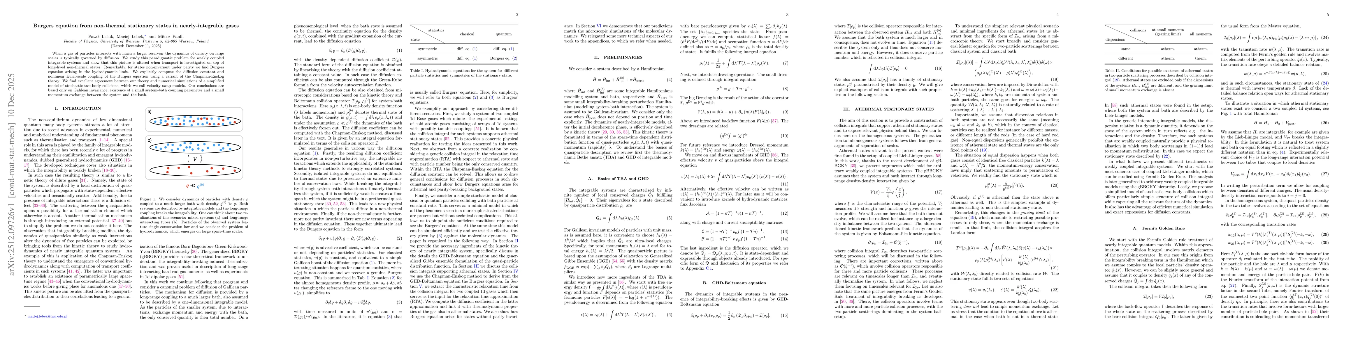 Thumbnail for Burgers equation from non-thermal stationary states in nearly-integrable gases