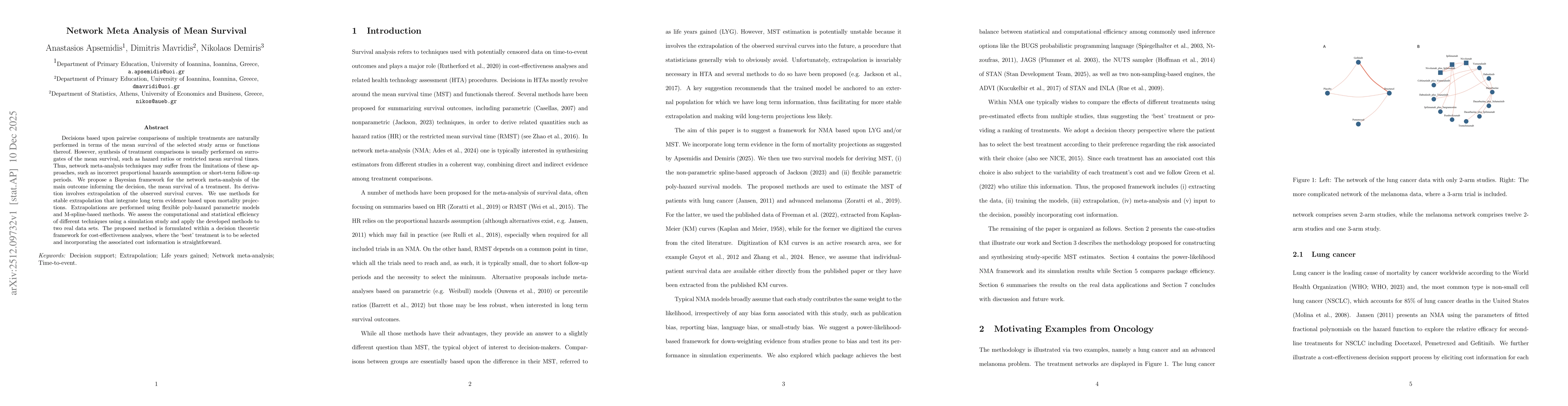 Thumbnail for Network Meta Analysis of Mean Survival