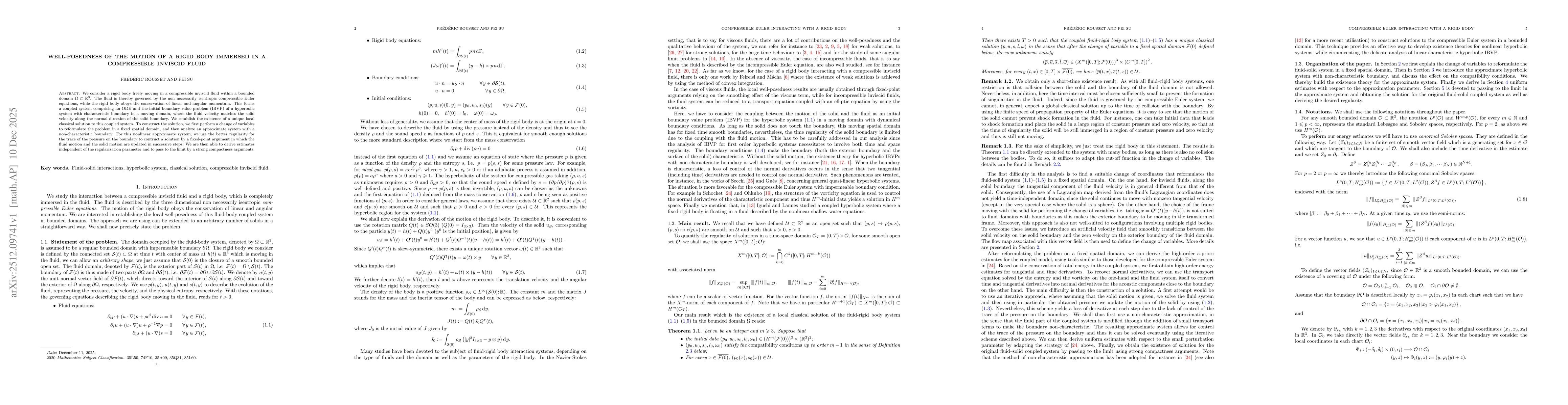 Thumbnail for Well-posedness of the motion of a rigid body immersed in a compressible inviscid fluid