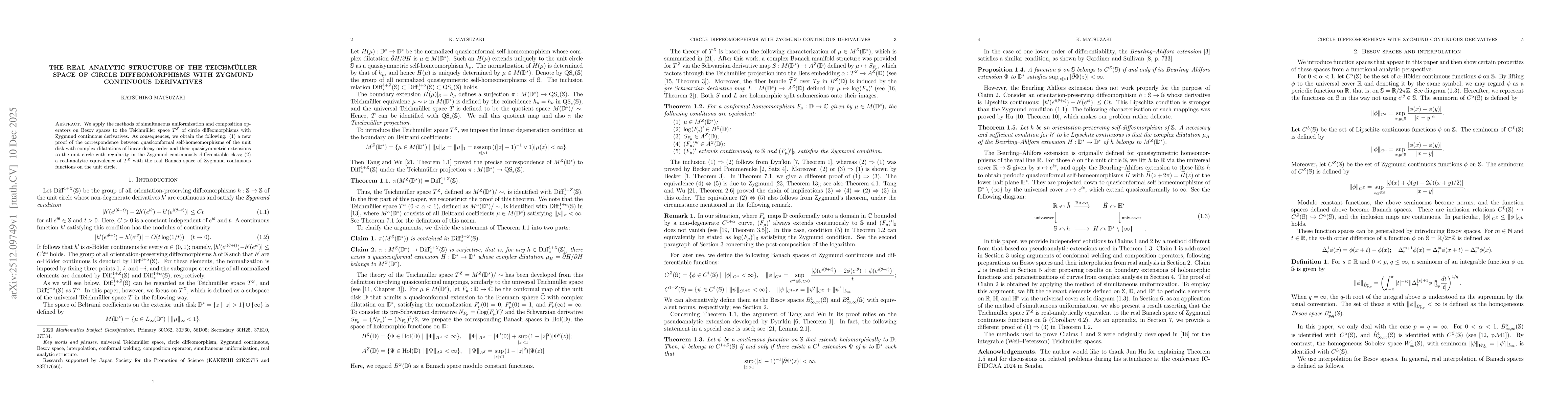 Thumbnail for The real analytic structure of the Teichmüller space of circle diffeomorphisms with Zygmund continuous derivatives