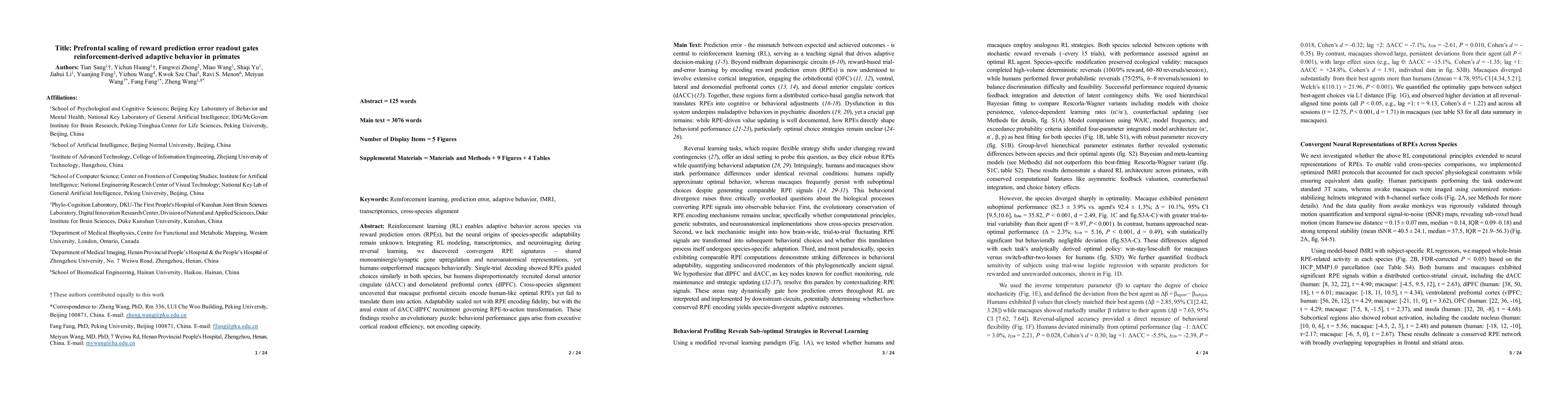 Thumbnail for Prefrontal scaling of reward prediction error readout gates reinforcement-derived adaptive behavior in primates