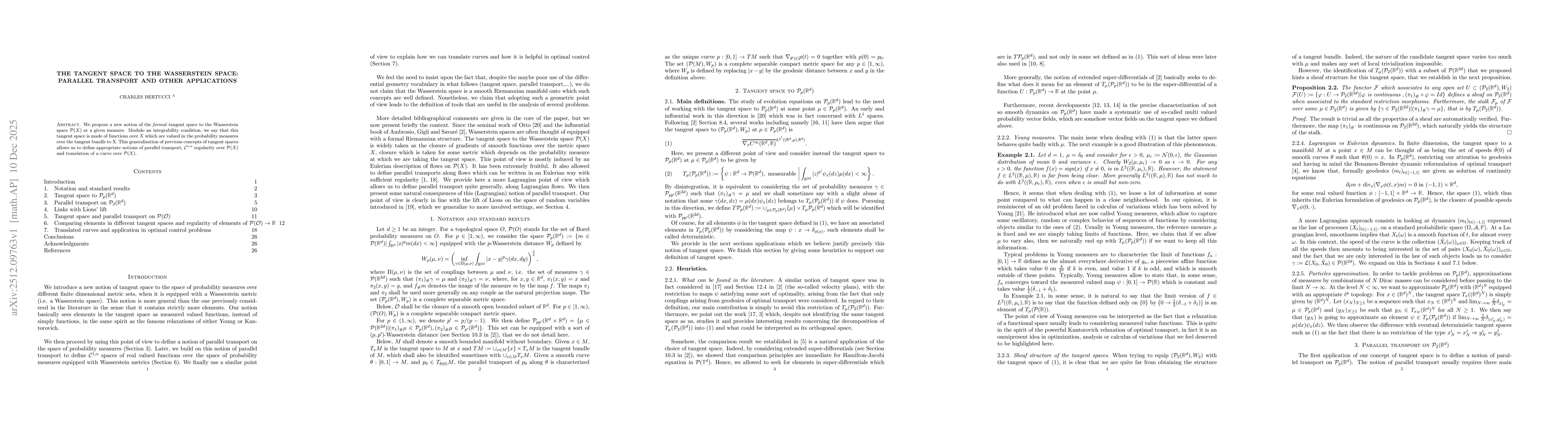 Thumbnail for The tangent space to the Wasserstein space: parallel transport and other applications