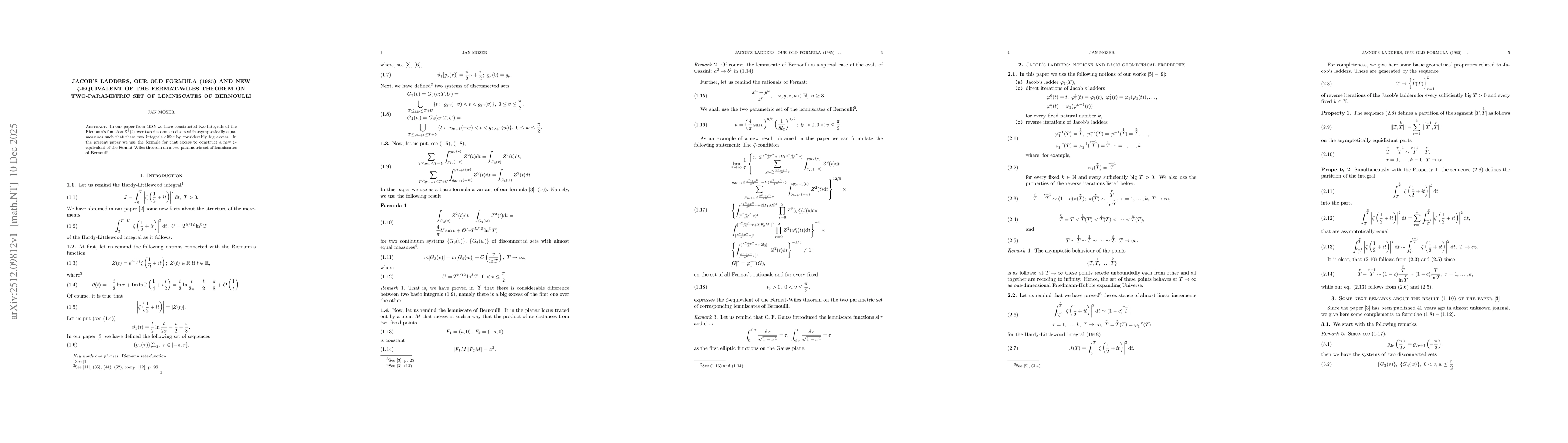 Thumbnail for Jacob's ladders, our old formula (1985) and new $ζ$-equivalent of the Fermat-Wiles theorem on two-parametric set of lemniscates of Bernoulli