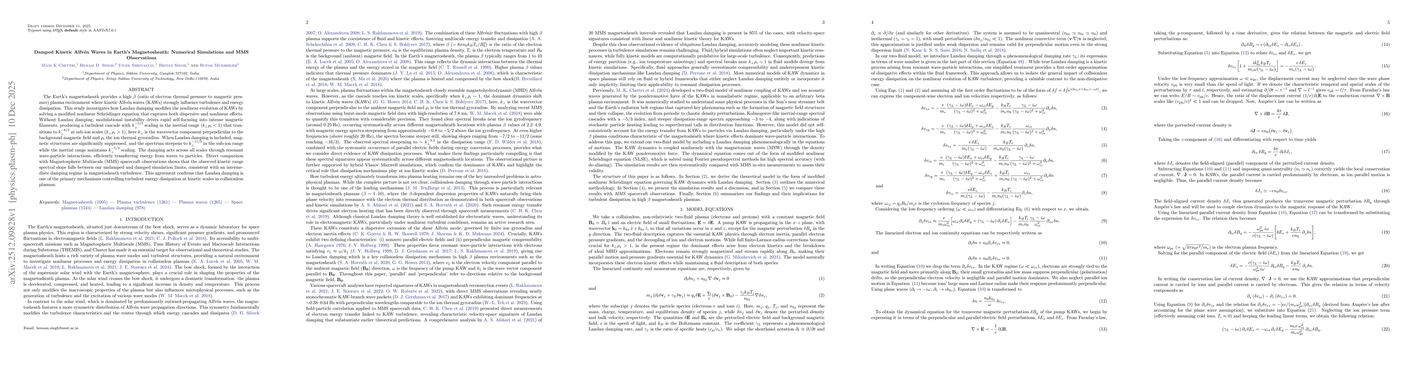 Thumbnail for Damped Kinetic Alfvén Waves in Earth's Magnetosheath: Numerical Simulations and MMS Observations