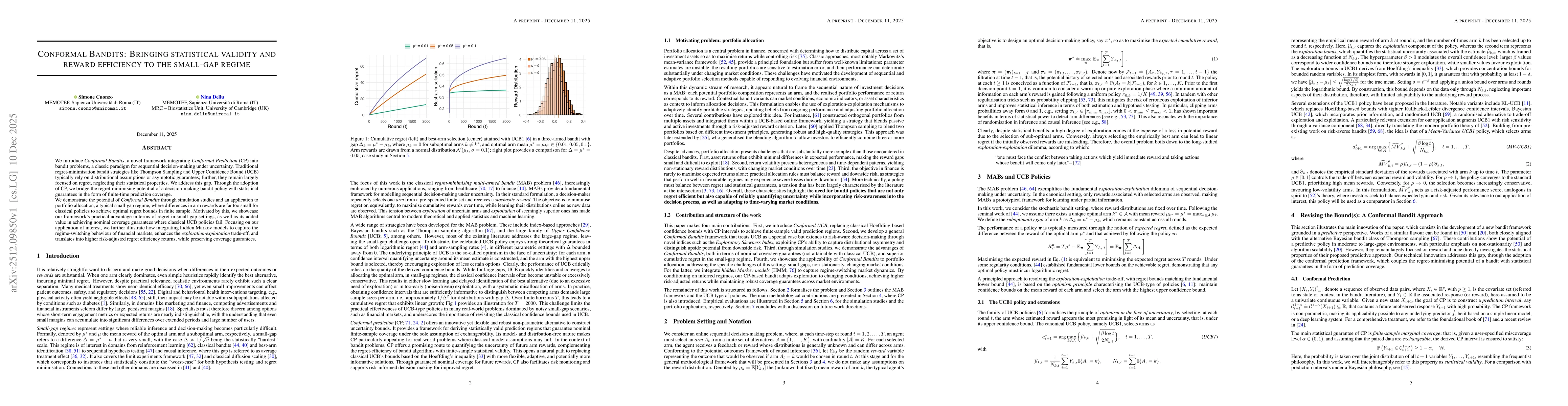 Thumbnail for Conformal Bandits: Bringing statistical validity and reward efficiency to the small-gap regime