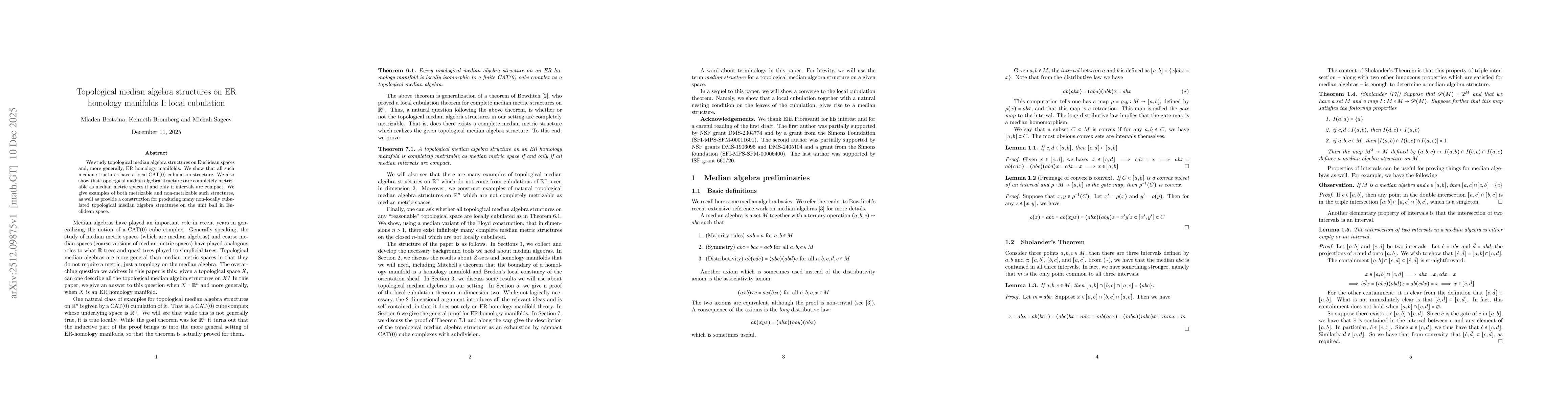 Thumbnail for Topological median algebra structures on ER homology manifolds I: local cubulation